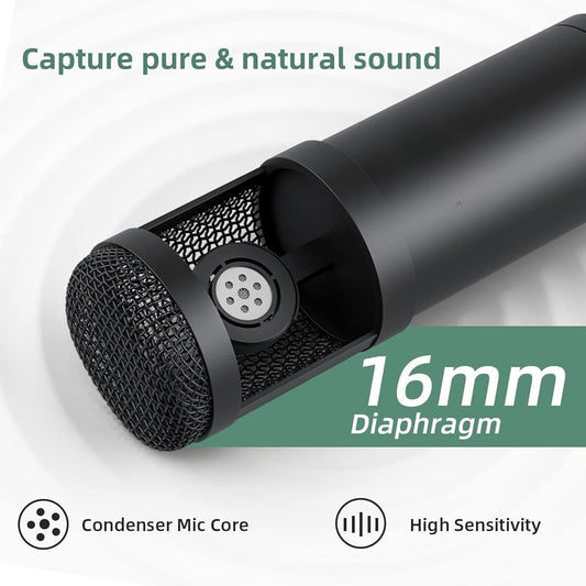 ARVOX AX-M5 USB Condenser Microphone Kit, 192kHz/24bit, 20-20KHz, 16mm Diaphragm, with Boom Arm, Pop Filter, Shock Mount, Tripod, 2.5M Cable, for Podcasting, Gaming, Singing