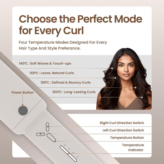 Arvox Mate Z10 Automatic Hair Curler for Women 5200mAh | Cordless Portable Hair Curler Machine with Dual Direction (Left/Right) | 4 Temperature Settings 140–200°C | USB-C Rechargeable Curling Iron with 360° Swivel Barrel