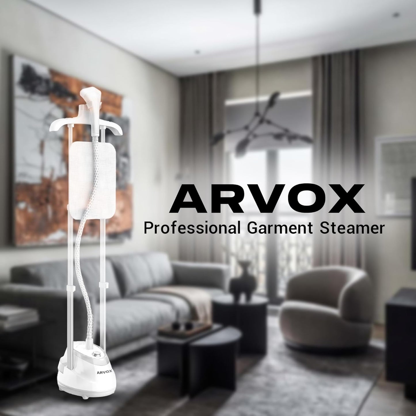 ARVOX Ease Standing Iron Garment Steamer 2000 Watts| 1.6L Detachable Water Tank| Variable Control Knob| Adjustable Iron Board| Vertical & Horizontal Steaming Up To 35G/Min| 28 Sec Fast Heating White