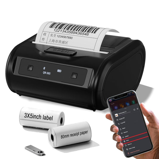 ARVOX 3 Inch Bluetooth Shipping Label Printer & 80mm Receipt Printer 2-in-1 | 3-Inch Thermal Label Printer | Wireless Battery Powered | Adjustable Label Size | Android, iPhone, Windows, Mac 203DPI