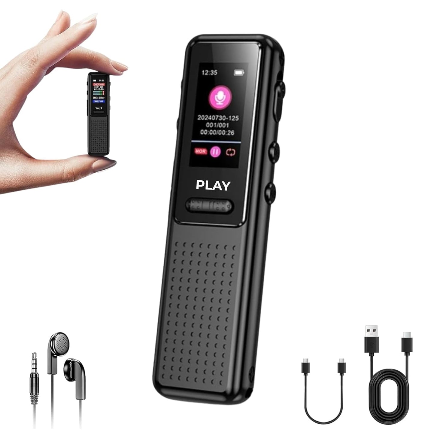 Arvox 32GB Voice Recorder Device with AI Noise Reduction & Mp3 Player with Earphones,Audio Recording Device/Voice Recorder Mic Upto 50 Hours for Meetings/Lectures (Black)