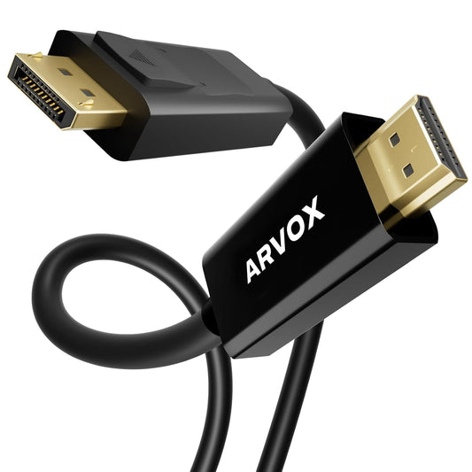 ARVOX DisplayPort to HDMI Cable, 4K@30Hz Uni-Directional UHD DP to HDMI Audio & Video Display Cable for Projector, Laptop, TV, Monitor, MacBook 6FT