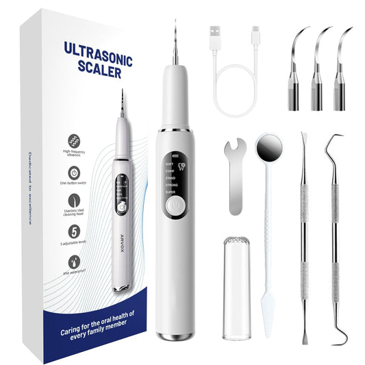 Arvox Electric Teeth Whitening Kit – Instant Teeth Stain Remover, Teeth Tartar Plaque Remover with 5 Adjustable Mode & 3 Replacement Head, Tooth Cleaning Kit with LED for a Brighter Smile