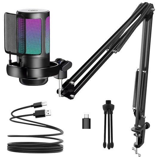 ARVOX AX-M6 RGB USB Professional Condenser Microphone Kit| Quick Mute, 192kHz/24bit with Boom Arm, Pop Filter, Shock Mount, Tripod, for Podcasting, Gaming, Singing | Mac/PC/Mobile/Laptop/PS4/5