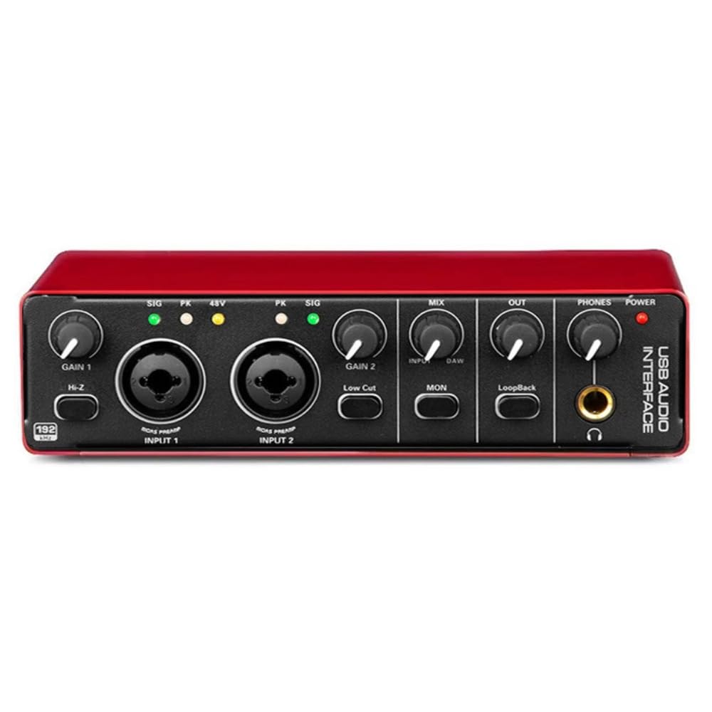 Arvox USB Audio Interface 2x2 Gen 3 | 2-In 2-Out | Premium Mic Pre-Amps | 48V Phantom Power | 24-bit/192kHz Recording | XLR/Mic/Line Inputs | Plug & Play | Metal Body | Red