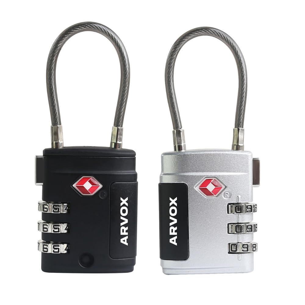 ARVOX Set of 2 Metal Cable TSA Locks for Luggage, Number Lock for Bag 4 Digit Small Locks for Luggage TSA Lock Combination Password Locks for Travel (2, Metal TSA Cable)