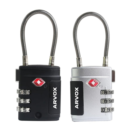 ARVOX Set of 2 Metal Cable TSA Locks for Luggage, Number Lock for Bag 4 Digit Small Locks for Luggage TSA Lock Combination Password Locks for Travel (2, Metal TSA Cable)
