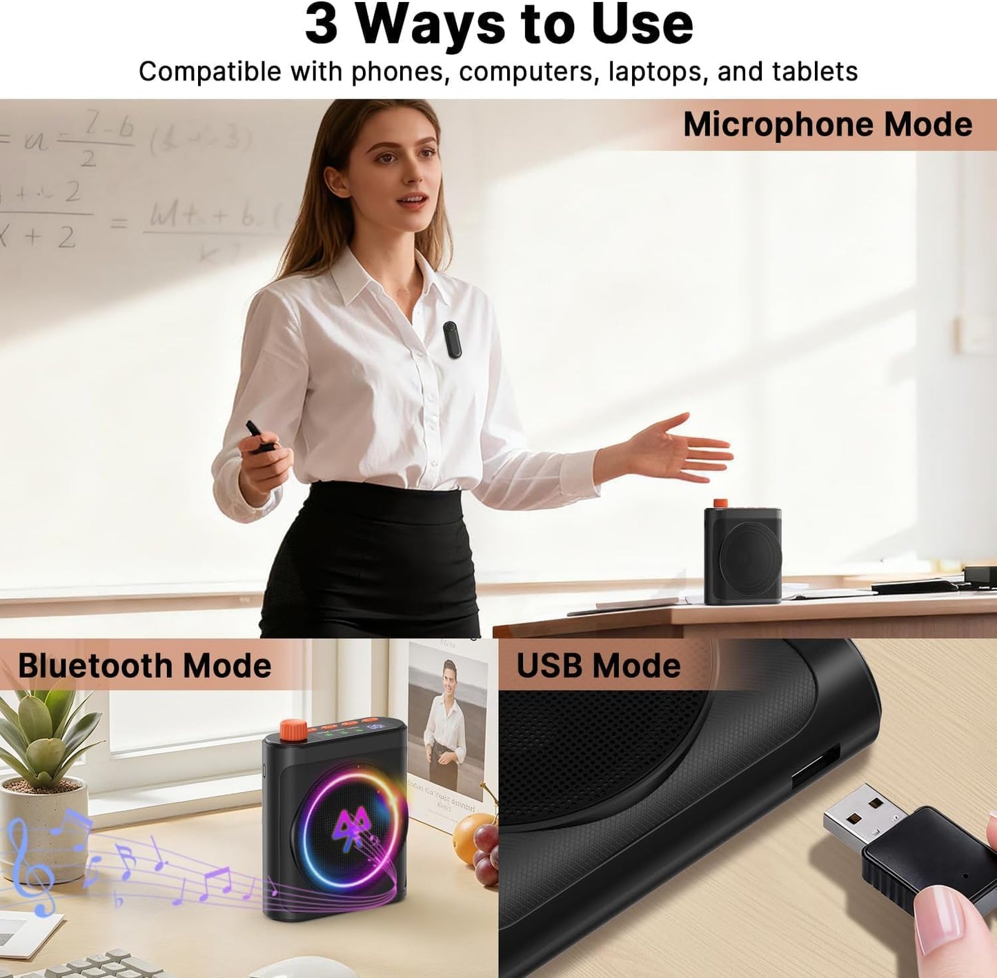 Arvox Wireless Voice Amplifier 2600mAh for Teachers with 2 Mic for Teaching in Classroom & Magnetic Lavalier,16H Long Battery, Bluetooth Collar Mic with Speaker for Tour Guides, Meeting Hall
