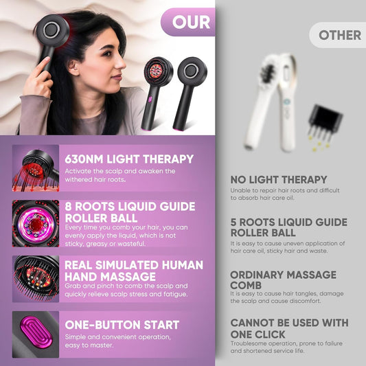 Arvox Oil Applicator Massager Comb|Red Led Light Therapy |Boost Hair Growth| Reduce Dandruff | Relieve Stress |High Vibration Corded Electric Scalp/Head Massager | 6 ML Oil Tank | 3 Hr Run-Time| Type-C