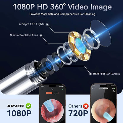 ARVOX Ear Endoscope Otoscope/Wax Cleaner with 1080p FHD Camera with Ultra fine 3.5mm Lens for Kids & Adults with Ear Cleaner Tool Set of 8 for Android & iOS