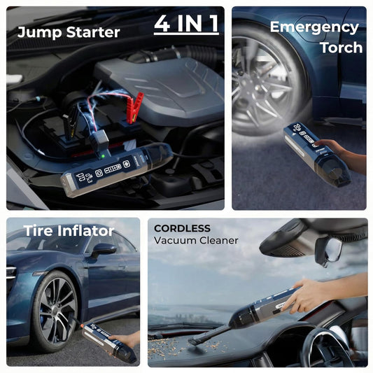 Arvox 4-in-1 Car Vacuum Cleaner, Tyre Inflator, Jump Starter & Portable Air Pump | Cordless Rechargeable Cleaning Vacuum for Car & Bike | Emergency Tool Heavy Duty