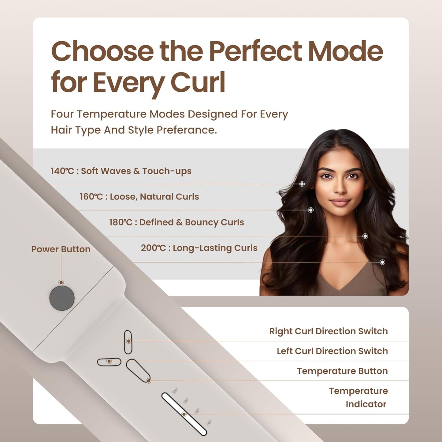 Arvox Mate Z10 Automatic Hair Curler for Women 5200mAh | Cordless Portable Hair Curler Machine with Dual Direction (Left/Right) | 4 Temperature Settings 140–200°C | USB-C Rechargeable Curling Iron with 360° Swivel Barrel