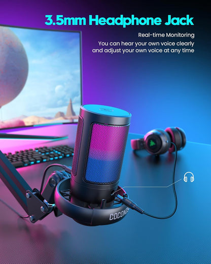 ARVOX AX-M6 RGB USB Professional Condenser Microphone Kit| Quick Mute, 192kHz/24bit with Boom Arm, Pop Filter, Shock Mount, Tripod, for Podcasting, Gaming, Singing | Mac/PC/Mobile/Laptop/PS4/5