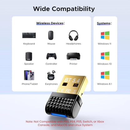 Arvox USB Bluetooth 5.4 Adapter for PC BR + EDR + BLE, RTL8761B Chipset Bluetooth Dongle Receiver Supports Windows 11/10/8.1/7 for Desktop, Laptop, Mouse, Keyboard, Printers, Headsets, Speakers