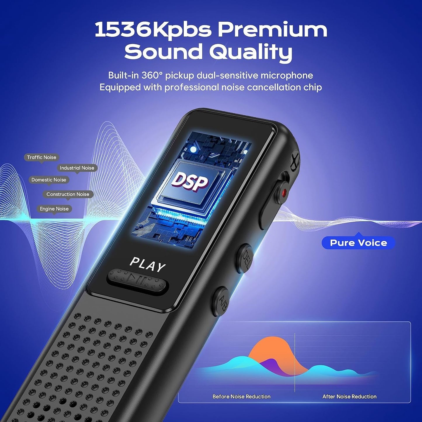 Arvox 32GB Voice Recorder Device with AI Noise Reduction & Mp3 Player with Earphones,Audio Recording Device/Voice Recorder Mic Upto 50 Hours for Meetings/Lectures (Black)