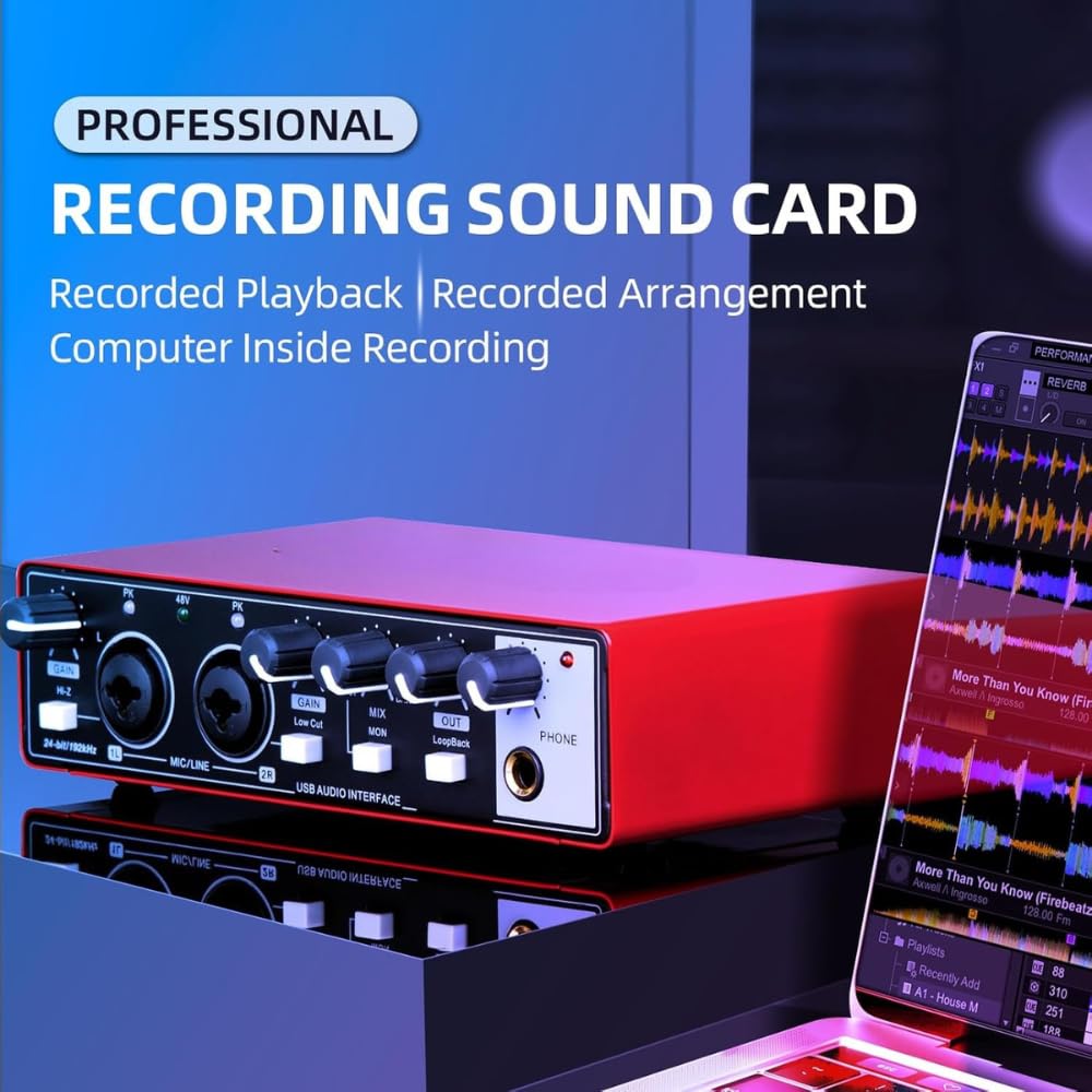 Arvox USB Audio Interface 2x2 Gen 3 | 2-In 2-Out | Premium Mic Pre-Amps | 48V Phantom Power | 24-bit/192kHz Recording | XLR/Mic/Line Inputs | Plug & Play | Metal Body | Red