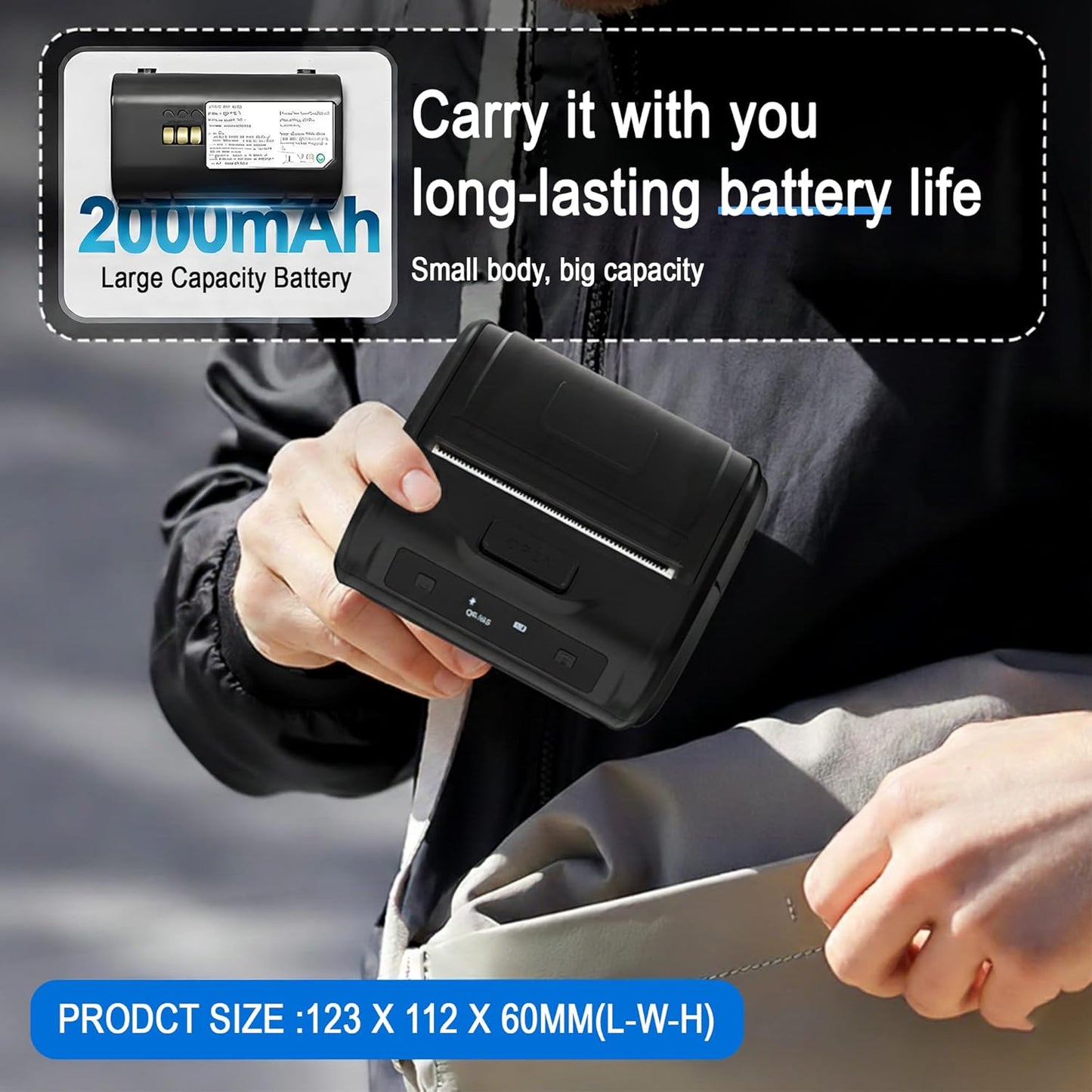 ARVOX 3 Inch Bluetooth Shipping Label Printer & 80mm Receipt Printer 2-in-1 | 3-Inch Thermal Label Printer | Wireless Battery Powered | Adjustable Label Size | Android, iPhone, Windows, Mac 203DPI