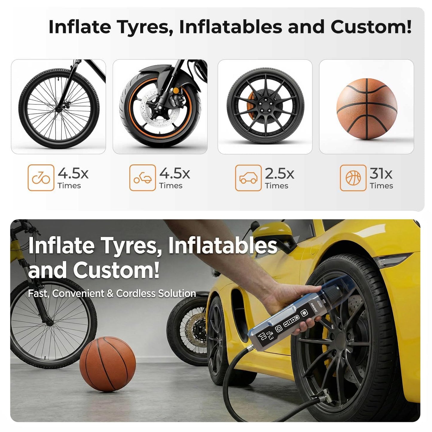 Arvox 4-in-1 Car Vacuum Cleaner, Tyre Inflator, Jump Starter & Portable Air Pump | Cordless Rechargeable Cleaning Vacuum for Car & Bike | Emergency Tool Heavy Duty