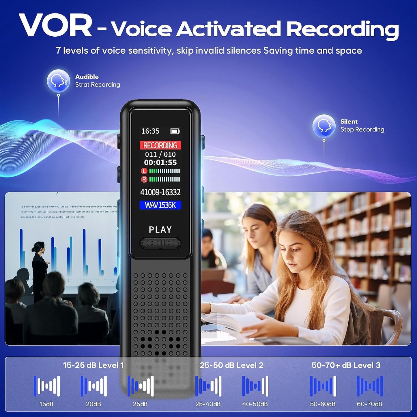 Arvox 32GB Voice Recorder Device with AI Noise Reduction & Mp3 Player with Earphones,Audio Recording Device/Voice Recorder Mic Upto 50 Hours for Meetings/Lectures (Black)