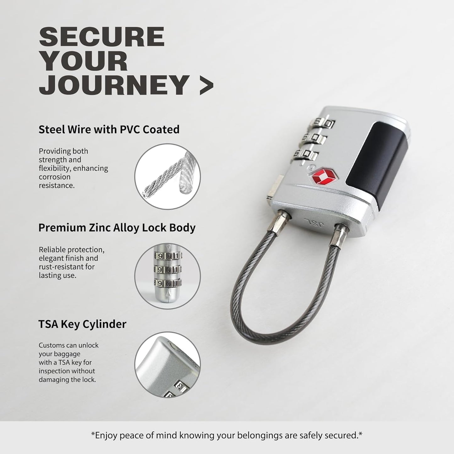 ARVOX Set of 2 Metal Cable TSA Locks for Luggage, Number Lock for Bag 4 Digit Small Locks for Luggage TSA Lock Combination Password Locks for Travel (2, Metal TSA Cable)