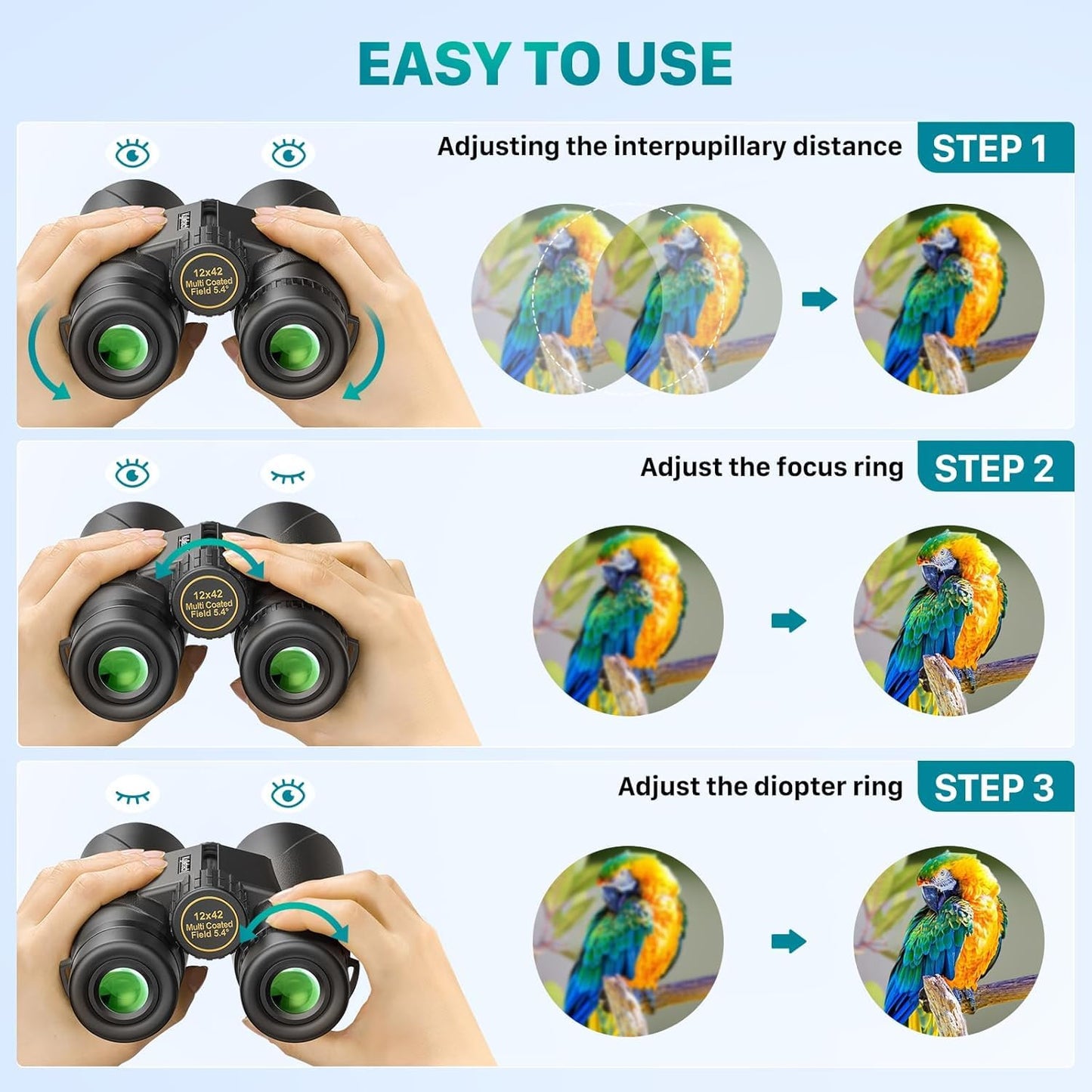Bebang by Arvox Binoculars for Long Distance Zoom 12x42 with Phone Adapter & Tripod,Ultra HD Binoculars for Bird Watching,Safari | Range 2000 Meter | Wide Eye Peice | Bright BAK 4 Glass (12 X 42)