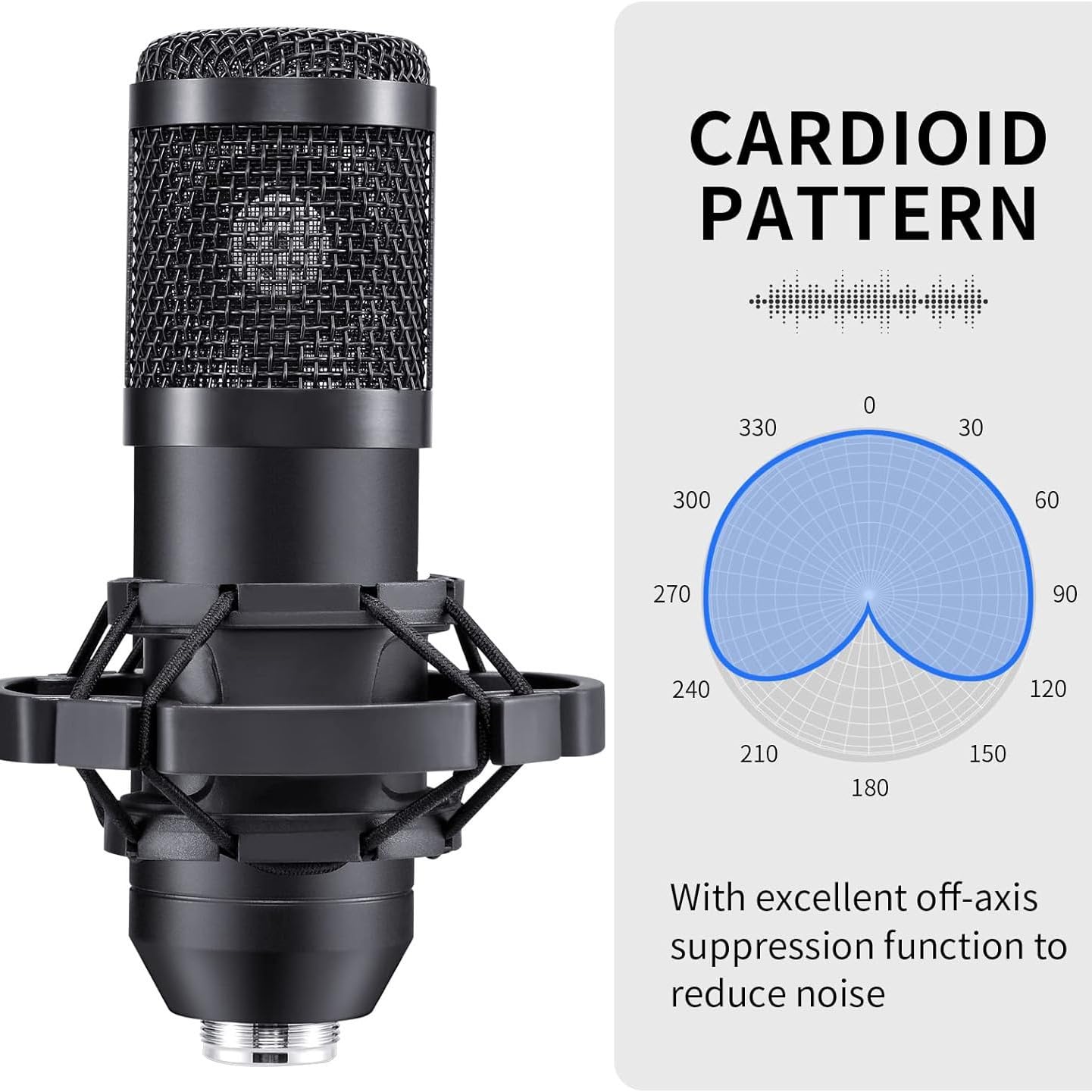 ARVOX AX-M5 USB Condenser Microphone Kit, 192kHz/24bit, 20-20KHz, 16mm Diaphragm, with Boom Arm, Pop Filter, Shock Mount, Tripod, 2.5M Cable, for Podcasting, Gaming, Singing