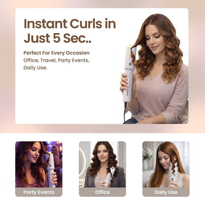Arvox Mate Z10 Automatic Hair Curler for Women 5200mAh | Cordless Portable Hair Curler Machine with Dual Direction (Left/Right) | 4 Temperature Settings 140–200°C | USB-C Rechargeable Curling Iron with 360° Swivel Barrel