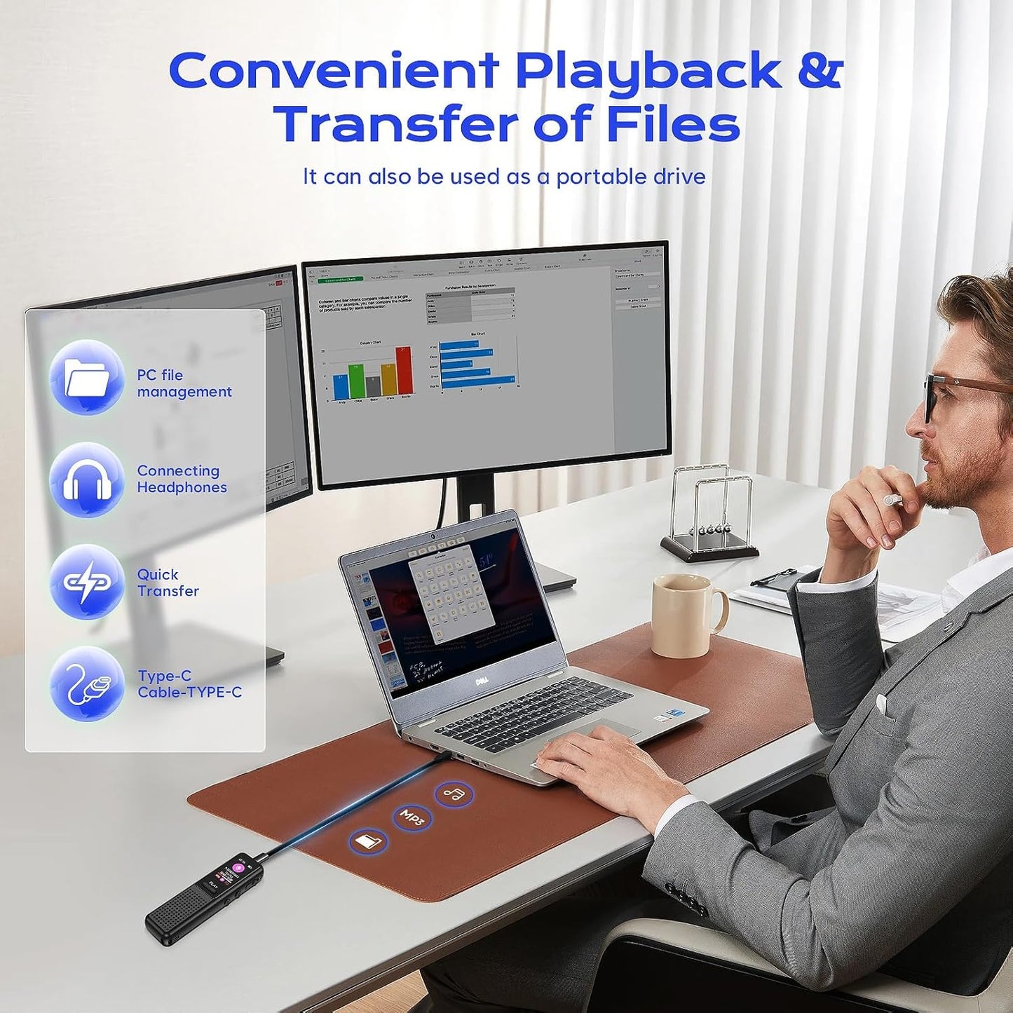 Arvox 32GB Voice Recorder Device with AI Noise Reduction & Mp3 Player with Earphones,Audio Recording Device/Voice Recorder Mic Upto 50 Hours for Meetings/Lectures (Black)