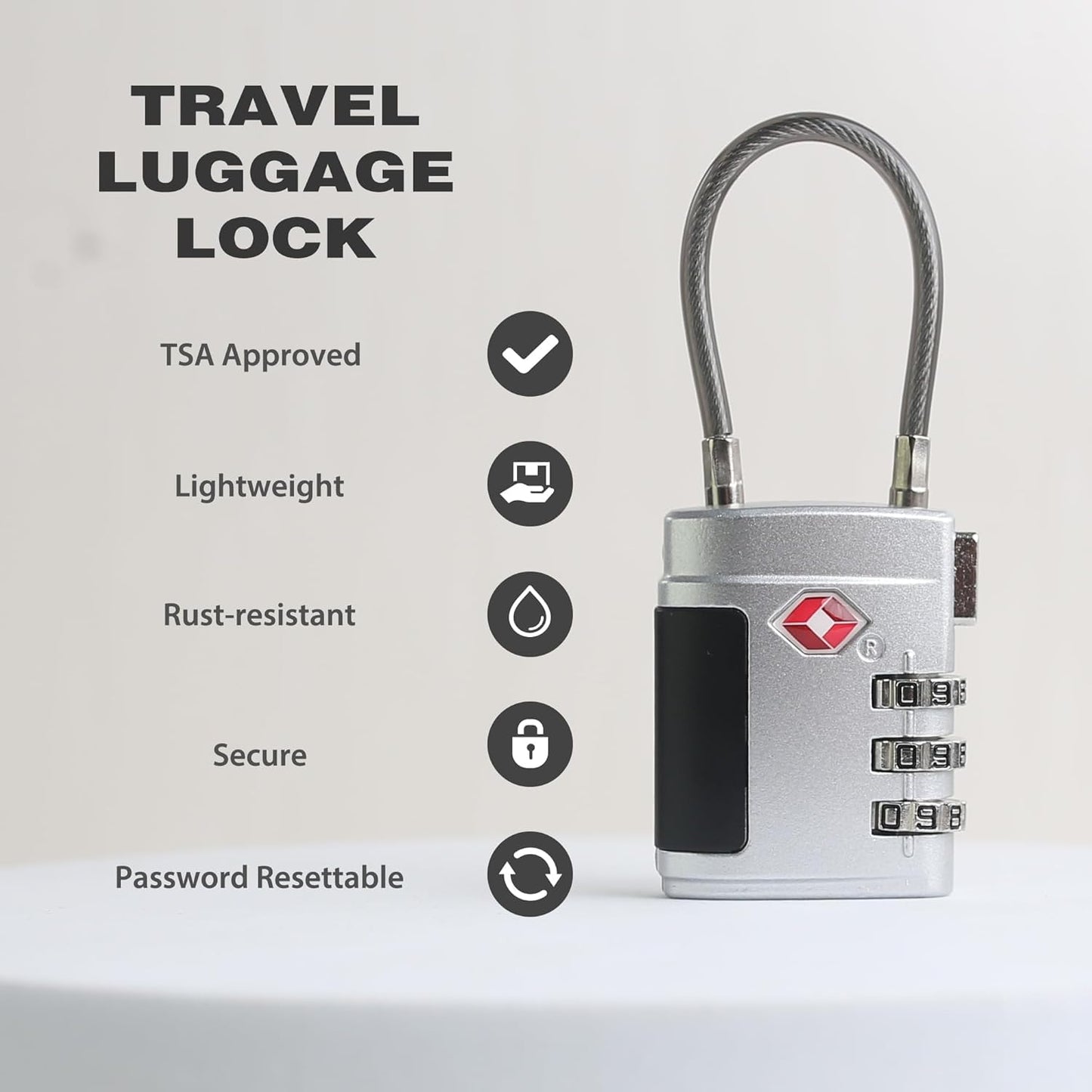 ARVOX Set of 2 Metal Cable TSA Locks for Luggage, Number Lock for Bag 4 Digit Small Locks for Luggage TSA Lock Combination Password Locks for Travel (2, Metal TSA Cable)