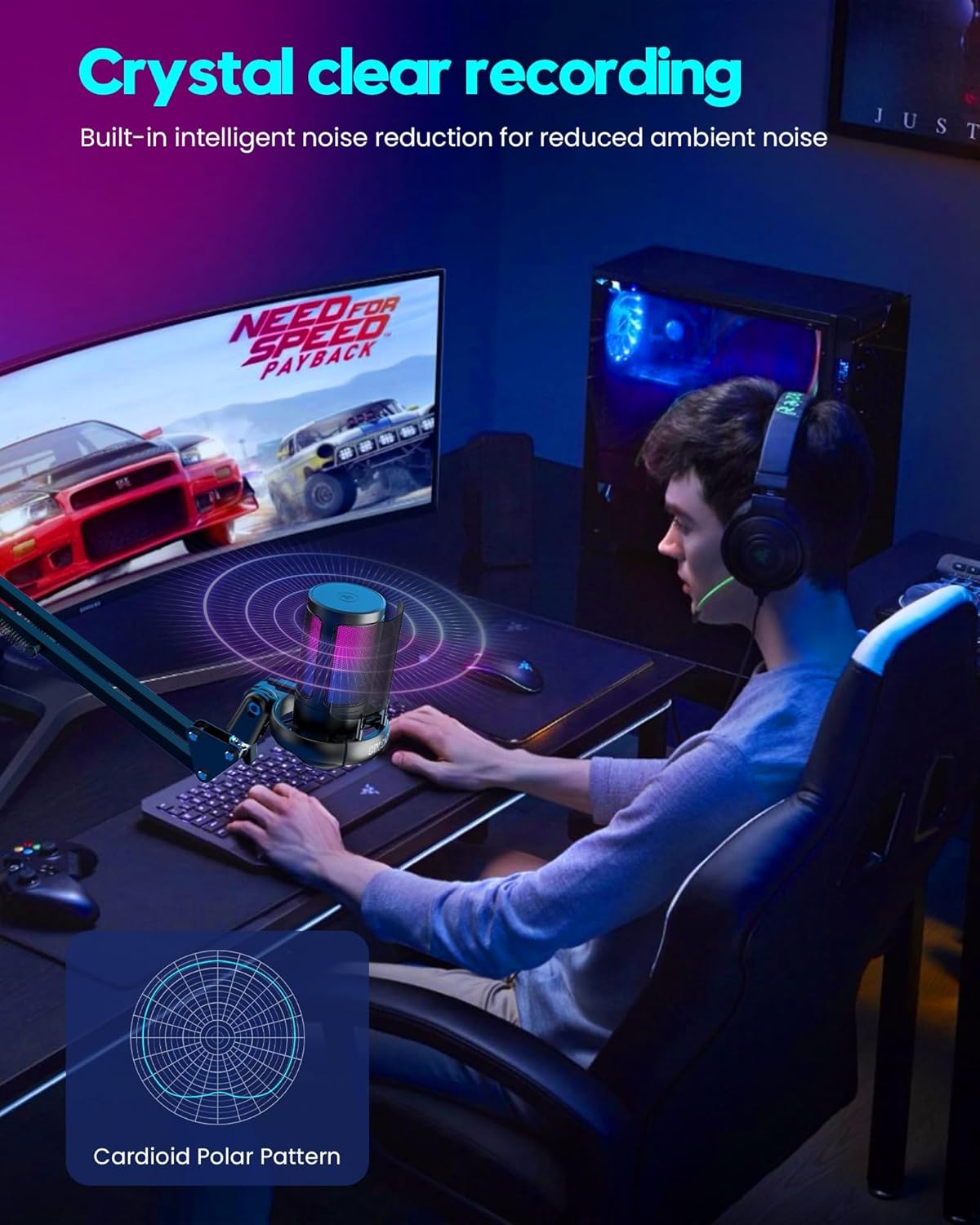 ARVOX AX-M6 RGB USB Professional Condenser Microphone Kit| Quick Mute, 192kHz/24bit with Boom Arm, Pop Filter, Shock Mount, Tripod, for Podcasting, Gaming, Singing | Mac/PC/Mobile/Laptop/PS4/5