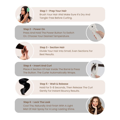 Arvox Mate Z10 Automatic Hair Curler for Women 5200mAh | Cordless Portable Hair Curler Machine with Dual Direction (Left/Right) | 4 Temperature Settings 140–200°C | USB-C Rechargeable Curling Iron with 360° Swivel Barrel