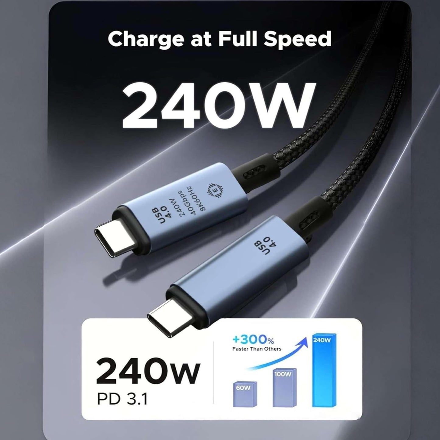 ARVOX USB 4 Type-C to Type-C Cable with 240W Power E-Marker Chip and 40Gbps Data with 8K Video Transmission 60hz, Thunderbolt 4 Fast Charging 1M, Black (USB 4)