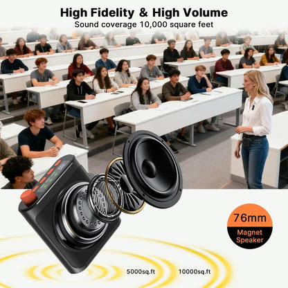 Arvox Wireless Voice Amplifier 2600mAh for Teachers with 2 Mic for Teaching in Classroom & Magnetic Lavalier,16H Long Battery, Bluetooth Collar Mic with Speaker for Tour Guides, Meeting Hall
