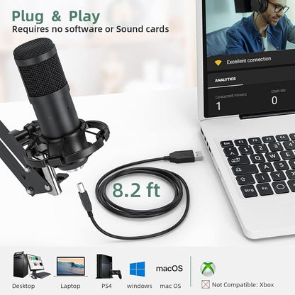 ARVOX AX-M5 USB Condenser Microphone Kit, 192kHz/24bit, 20-20KHz, 16mm Diaphragm, with Boom Arm, Pop Filter, Shock Mount, Tripod, 2.5M Cable, for Podcasting, Gaming, Singing