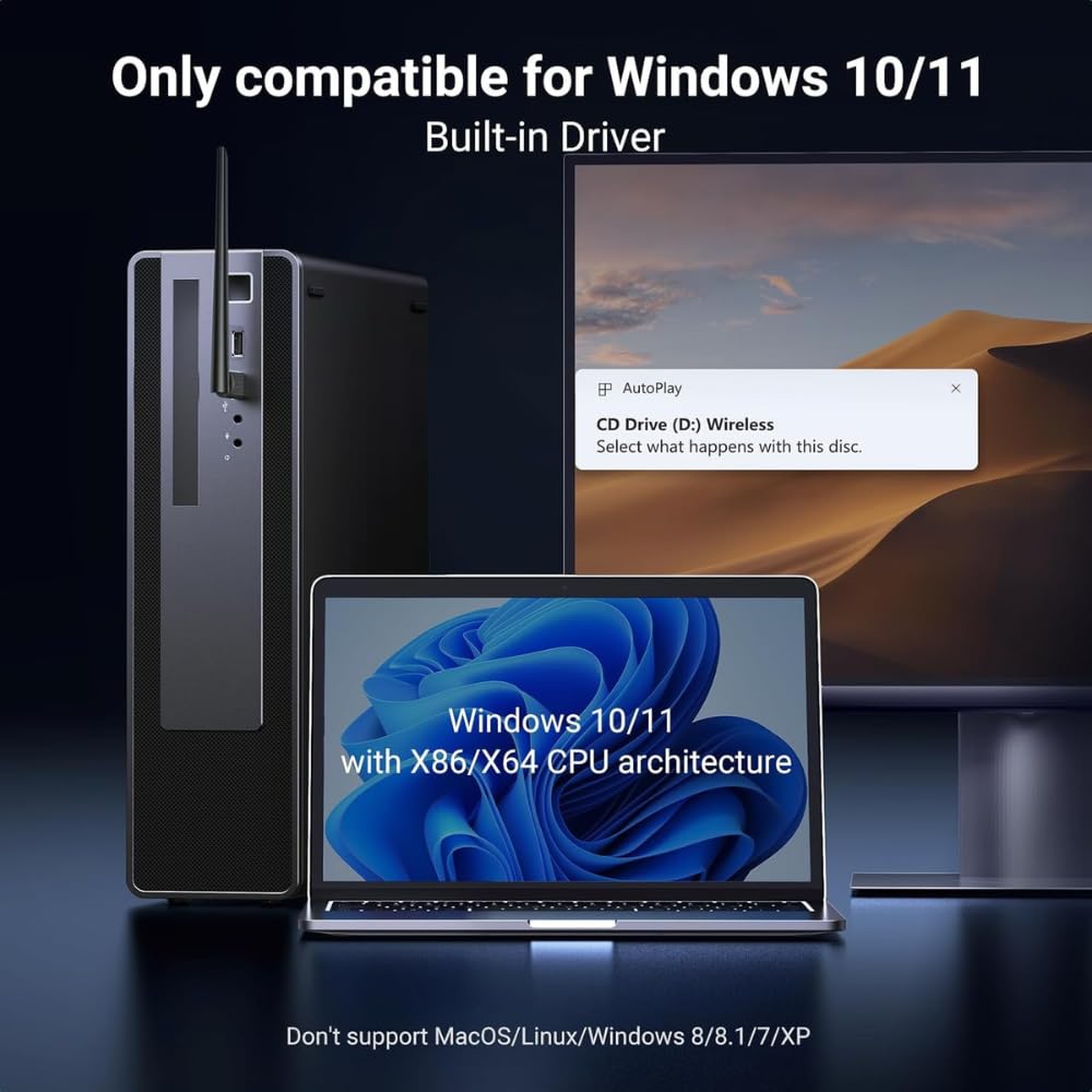 ARVOX AX900 900 Mbps WiFi 6 + Bluetooth 5.4 Wireless Network USB Adapter for Desktop PC with 2.4Ghz/5Ghz High Gain Dual Band 5 Dbi Antenna Wi-Fi, Supports Windows 11/10 MU-MIMO WPA3 OFDMA