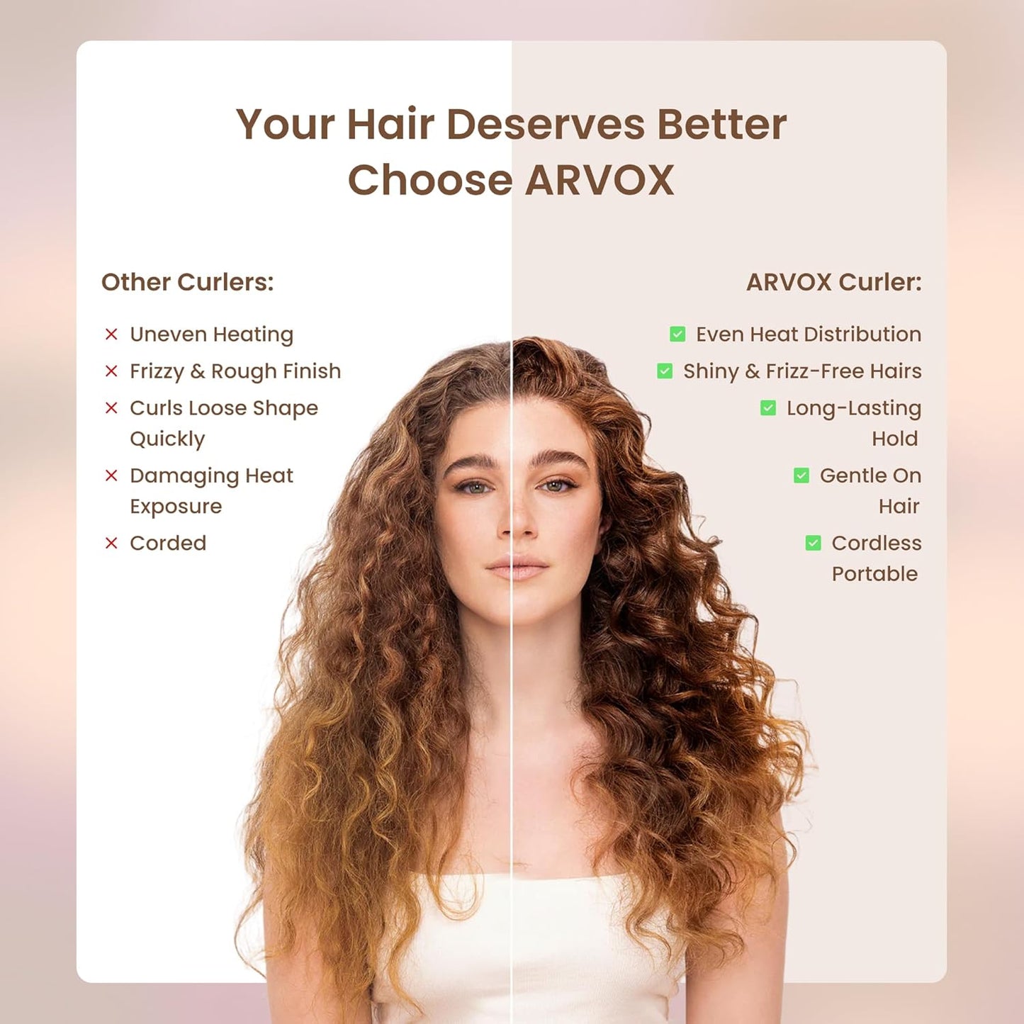 Arvox Mate Z10 Automatic Hair Curler for Women 5200mAh | Cordless Portable Hair Curler Machine with Dual Direction (Left/Right) | 4 Temperature Settings 140–200°C | USB-C Rechargeable Curling Iron with 360° Swivel Barrel