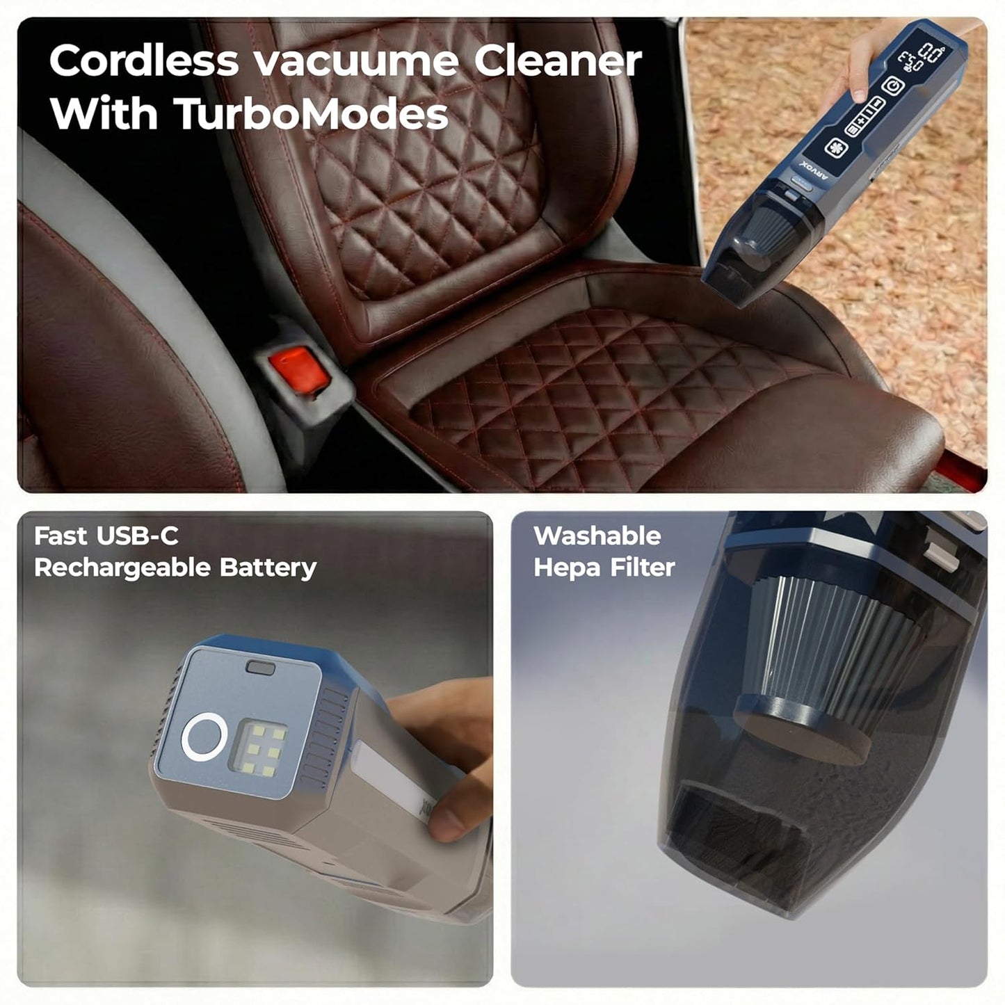 Arvox 4-in-1 Car Vacuum Cleaner, Tyre Inflator, Jump Starter & Portable Air Pump | Cordless Rechargeable Cleaning Vacuum for Car & Bike | Emergency Tool Heavy Duty