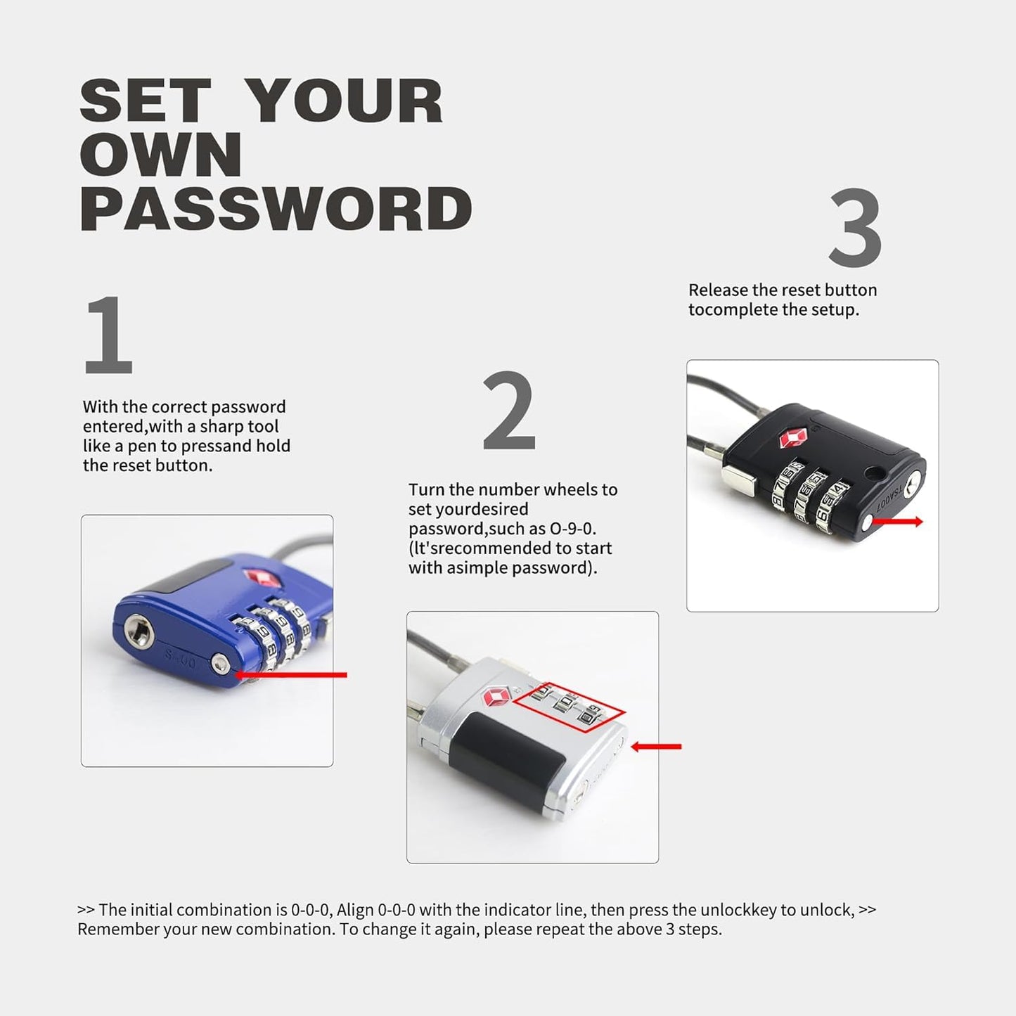 ARVOX Set of 2 Metal Cable TSA Locks for Luggage, Number Lock for Bag 4 Digit Small Locks for Luggage TSA Lock Combination Password Locks for Travel (2, Metal TSA Cable)
