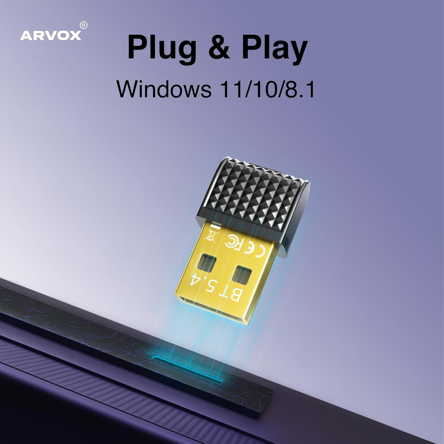 Arvox USB Bluetooth 5.4 Adapter for PC BR + EDR + BLE, RTL8761B Chipset Bluetooth Dongle Receiver Supports Windows 11/10/8.1/7 for Desktop, Laptop, Mouse, Keyboard, Printers, Headsets, Speakers