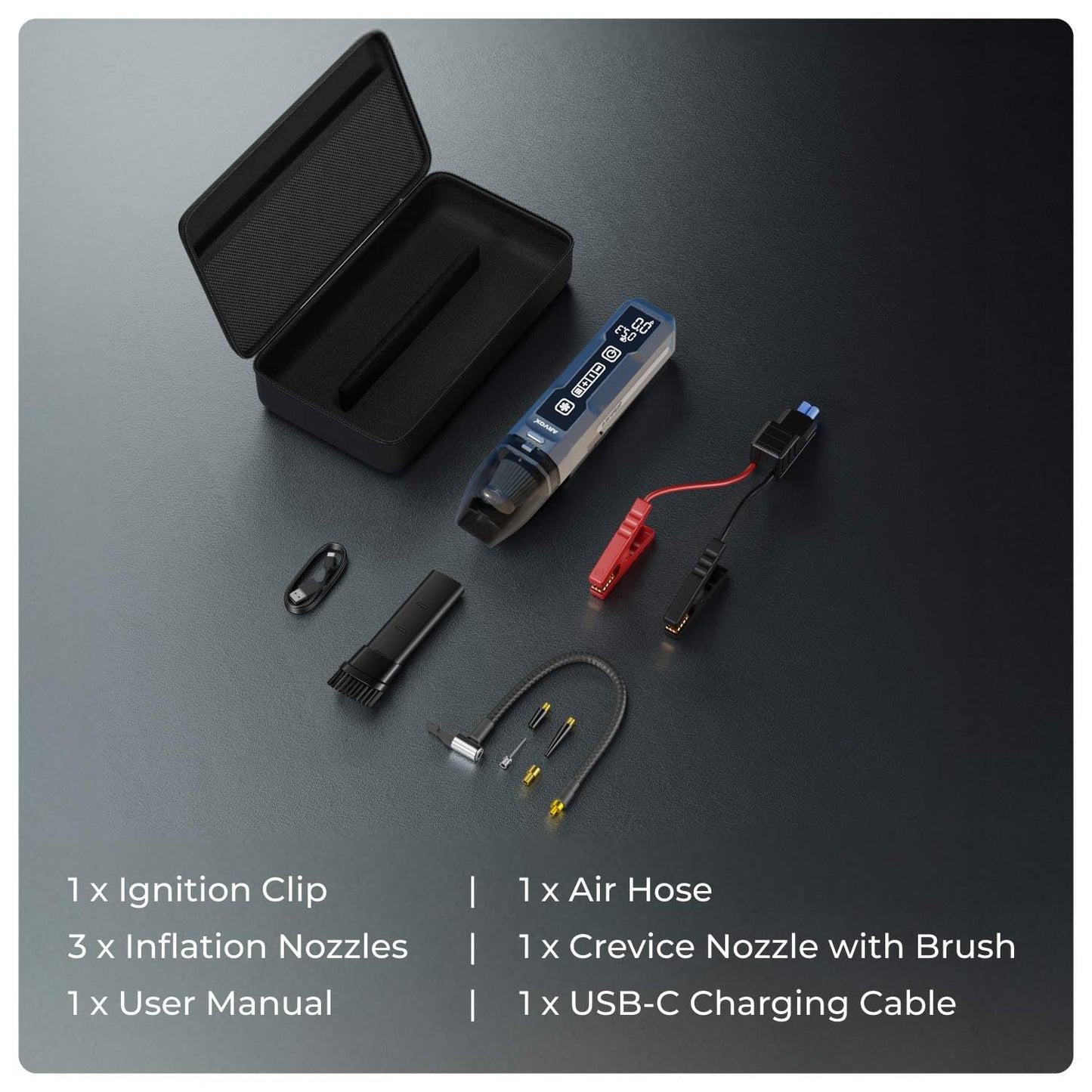 Arvox 4-in-1 Car Vacuum Cleaner, Tyre Inflator, Jump Starter & Portable Air Pump | Cordless Rechargeable Cleaning Vacuum for Car & Bike | Emergency Tool Heavy Duty