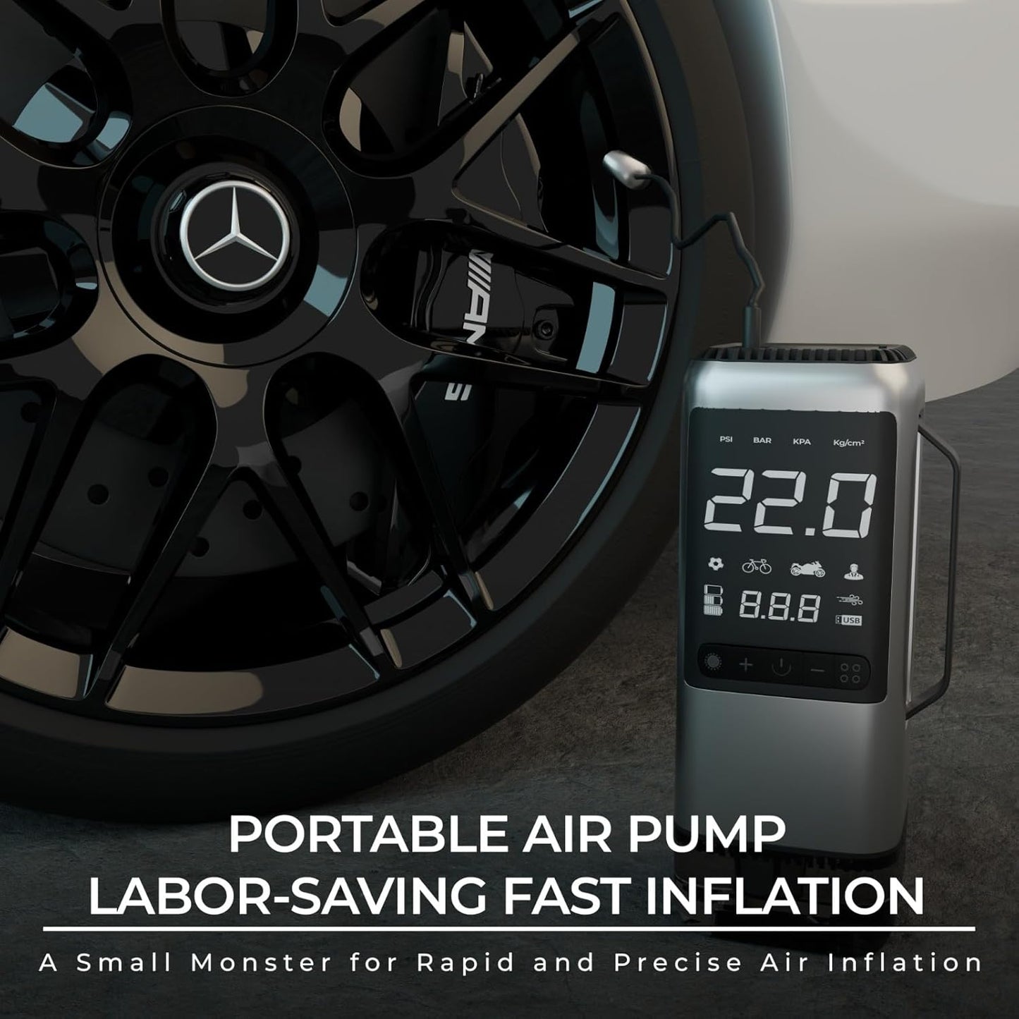 ARVOX 6 in 1 Tyre Inflator for Car,Bike with Car Battery Jump Starter,Vaccum Cleaner & Power Bank,3X Faster Inflation Air Inflator Pump(10,000 mAH)(Grey), 23 Liters Per Minute