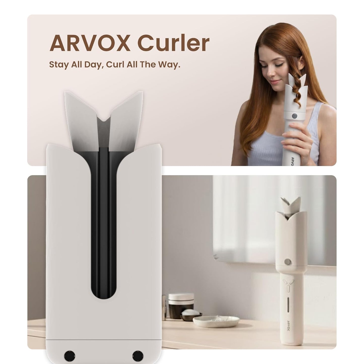 Arvox Mate Z10 Automatic Hair Curler for Women 5200mAh | Cordless Portable Hair Curler Machine with Dual Direction (Left/Right) | 4 Temperature Settings 140–200°C | USB-C Rechargeable Curling Iron with 360° Swivel Barrel