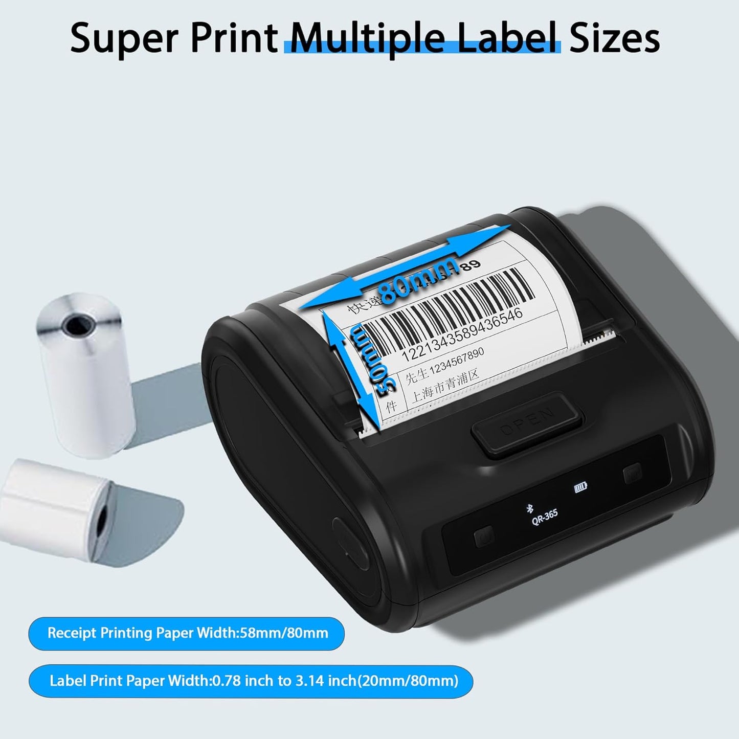 ARVOX 3 Inch Bluetooth Shipping Label Printer & 80mm Receipt Printer 2-in-1 | 3-Inch Thermal Label Printer | Wireless Battery Powered | Adjustable Label Size | Android, iPhone, Windows, Mac 203DPI
