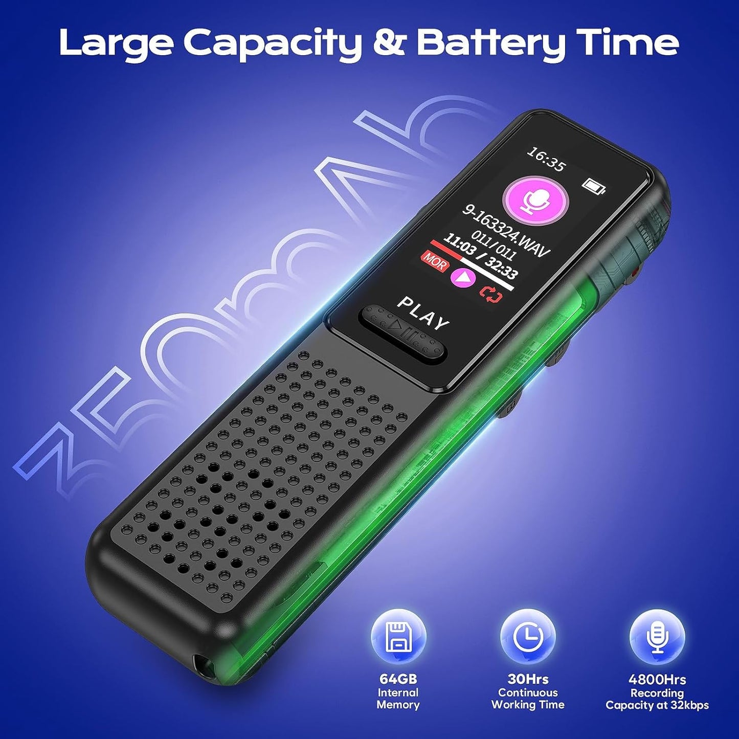 Arvox 32GB Voice Recorder Device with AI Noise Reduction & Mp3 Player with Earphones,Audio Recording Device/Voice Recorder Mic Upto 50 Hours for Meetings/Lectures (Black)