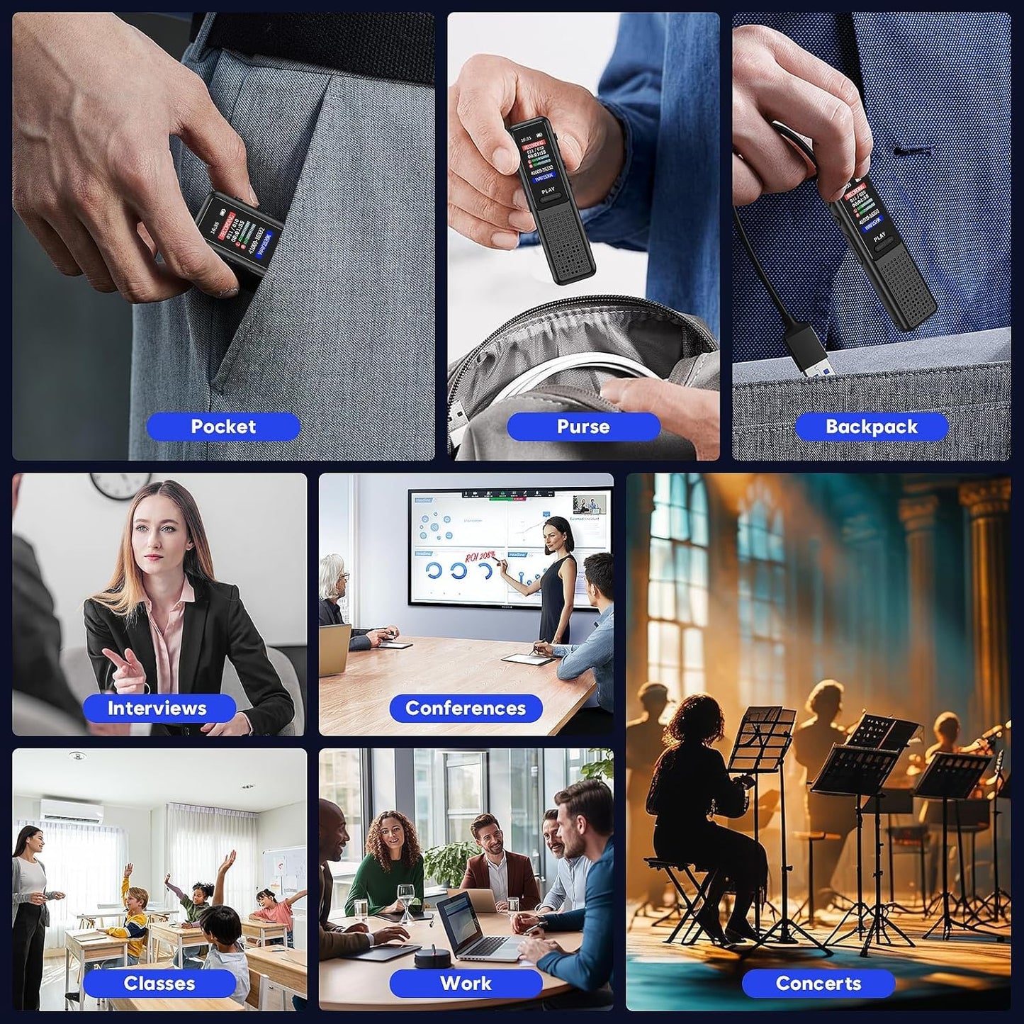 Arvox 32GB Voice Recorder Device with AI Noise Reduction & Mp3 Player with Earphones,Audio Recording Device/Voice Recorder Mic Upto 50 Hours for Meetings/Lectures (Black)