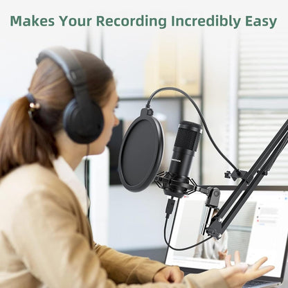 ARVOX AX-M5 USB Condenser Microphone Kit, 192kHz/24bit, 20-20KHz, 16mm Diaphragm, with Boom Arm, Pop Filter, Shock Mount, Tripod, 2.5M Cable, for Podcasting, Gaming, Singing